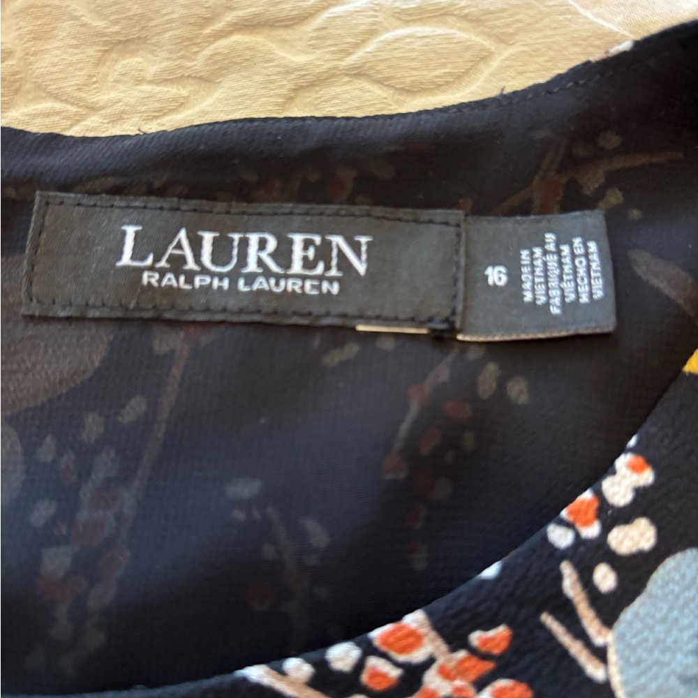 Ralph Lauren Summer Midi Dress Yellow & Blue Floral Print w Belt and Ruffle - Picture 2 of 12